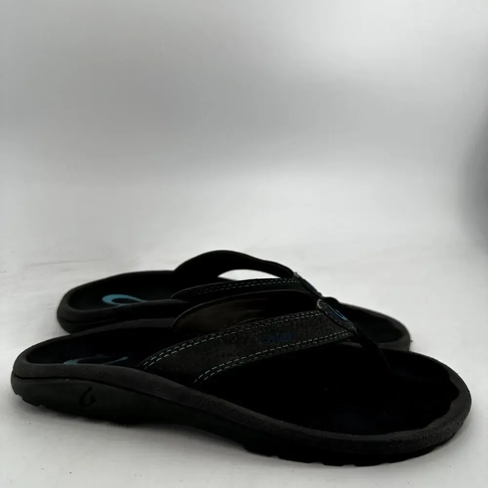 OluKai Ohana Pavement Sandals Flip Flop Thong Water Resistant Beach Black 6.5